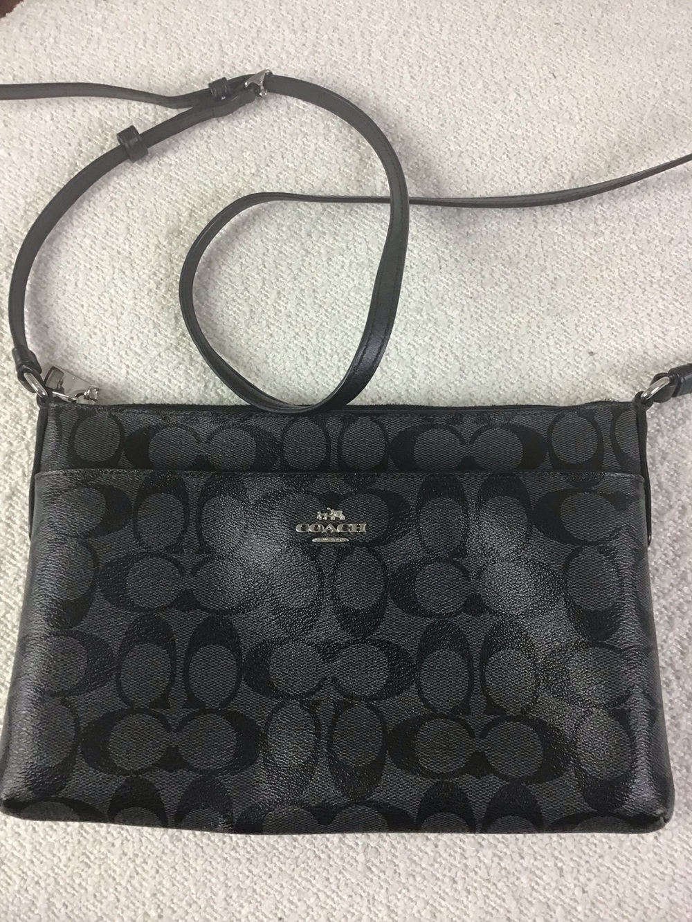 Coach Signature East West Pop Crossbody bag classic black on black w/silver